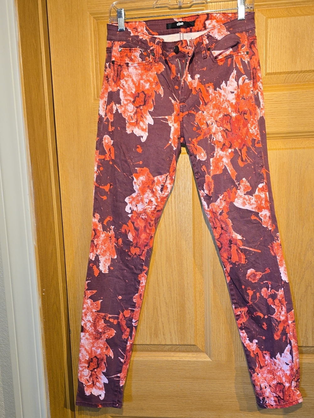 else Women's Skinny Jeans in Maroon and Orange Floral Print
